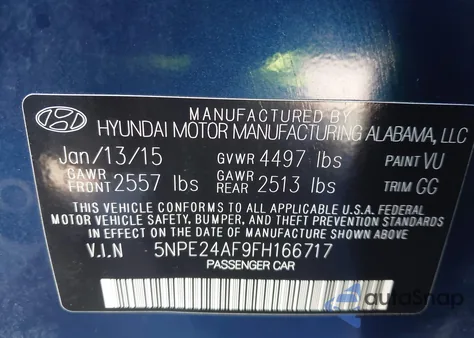 2015 Hyundai Sonata Se из США, поврежденный, VIN 5NPE24AF9FH166717